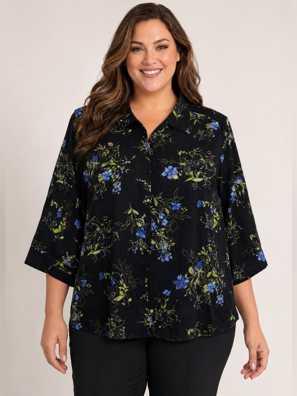 GIORGIO FIORLINI WOMENS BLACK FLORAL BUTTON UP BLOUSE SIZE 26W/28W
